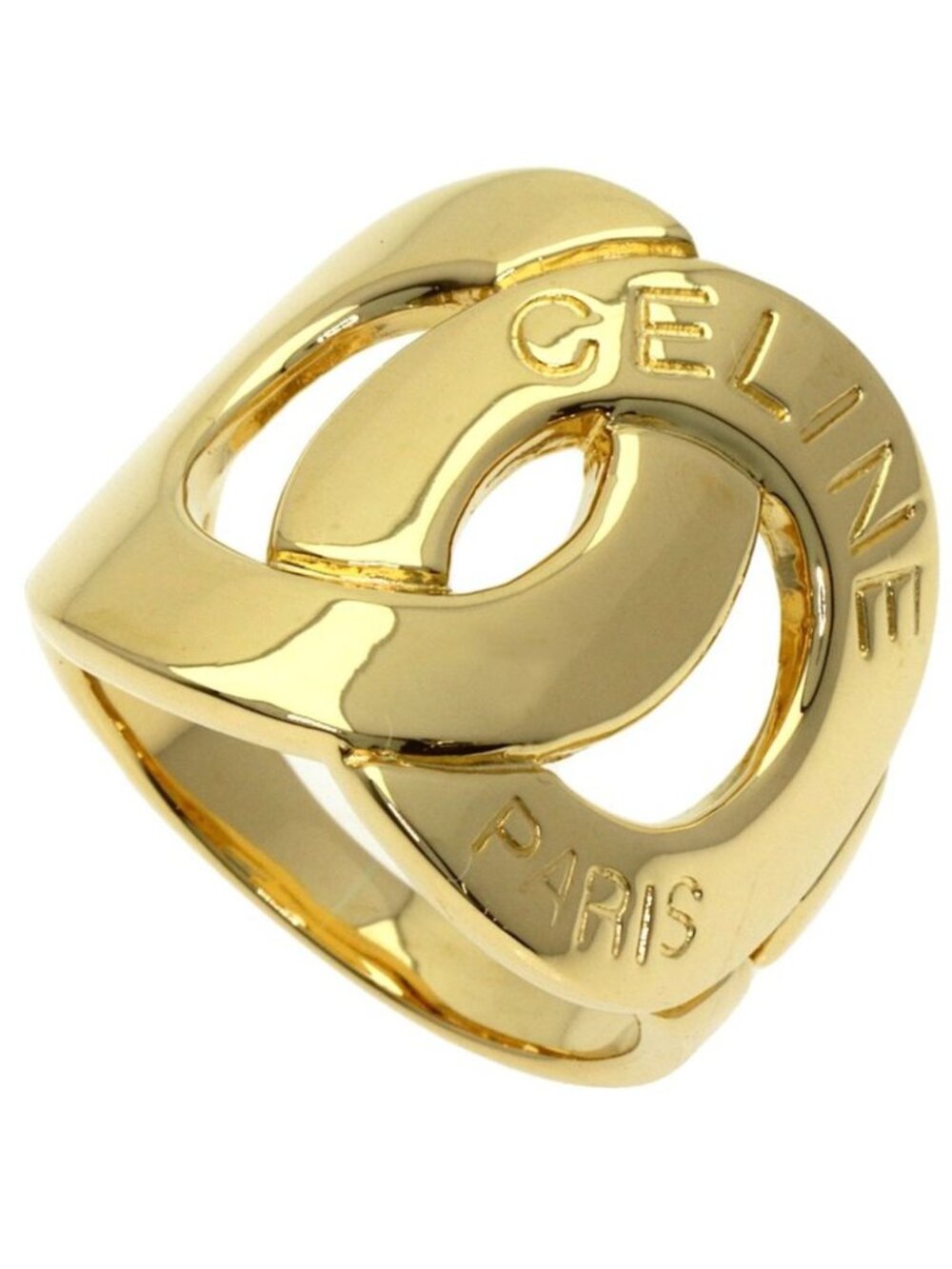 Celine Logo Double Circle Diamond Ring 18K Yellow Gold